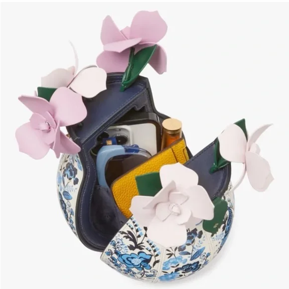 ♠️kate spade Perfect Plume Peacock Floral Printed 3D Vase Crossbody Bag, Blue - Picture 5 of 16